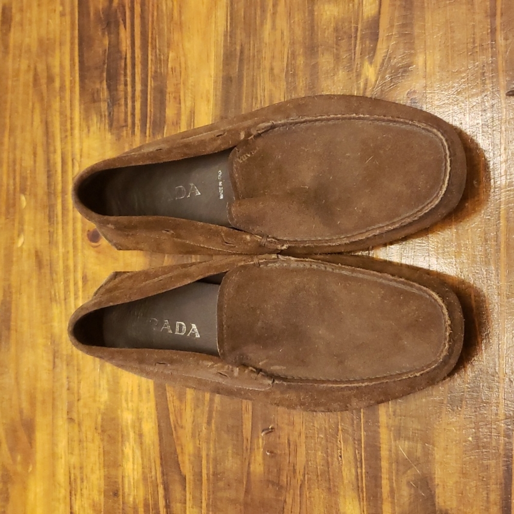Prada brown suede driving loafers mens 8